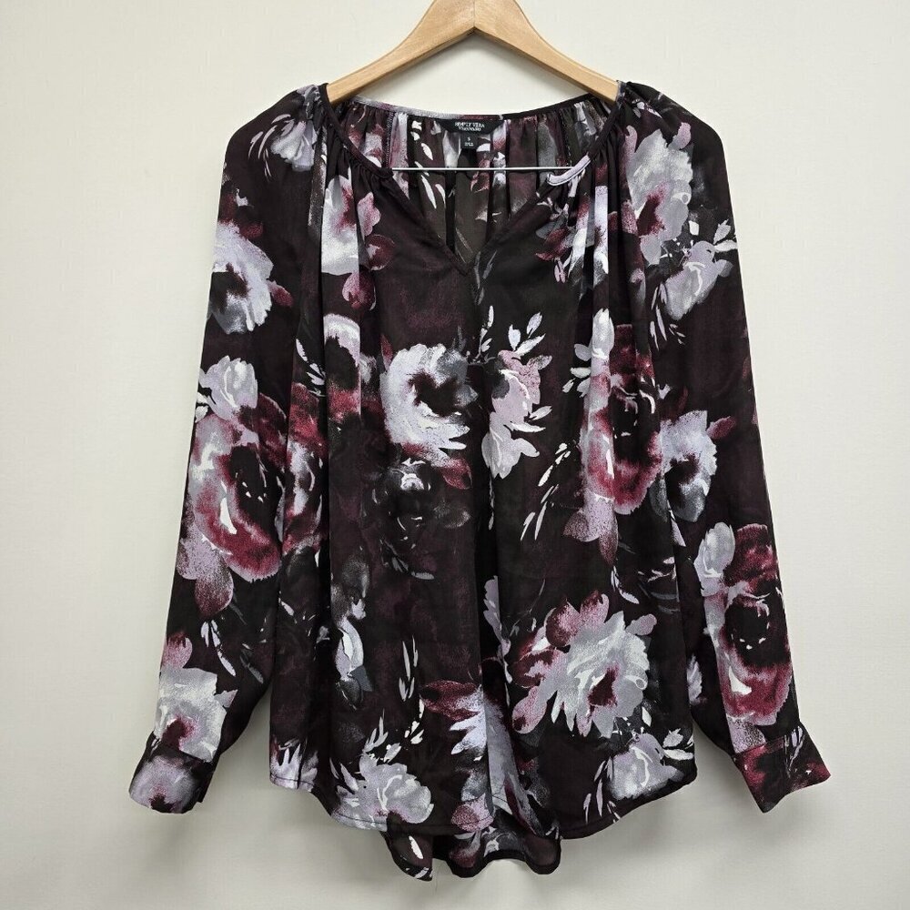 Simply Vera Vera Wang Semi Sheer Long Sleeve Blouse Plum Floral Sheer Sz Small - Picture 1 of 8
